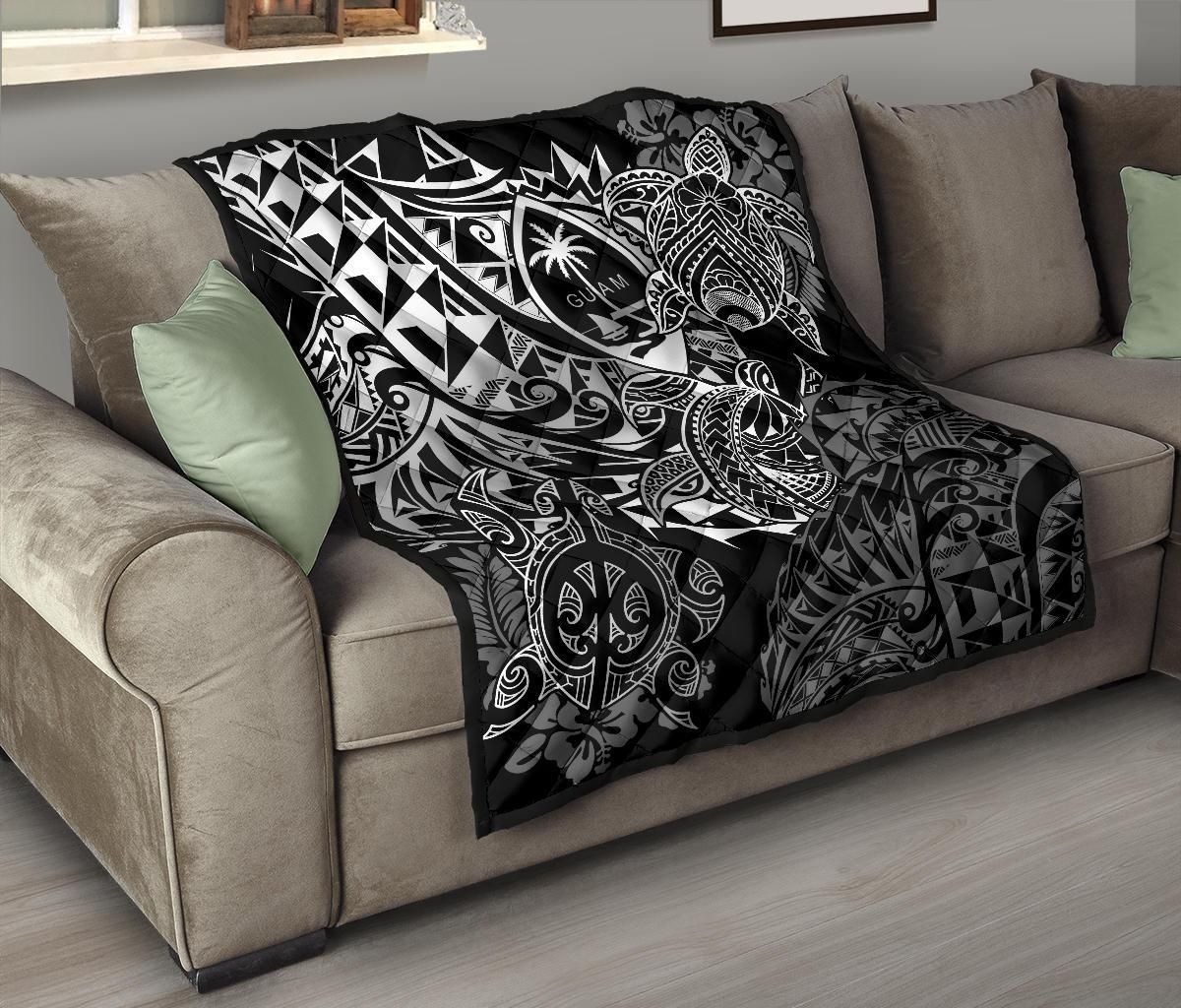 Guam Polynesian Premium Quilt - White Turtle Flowing