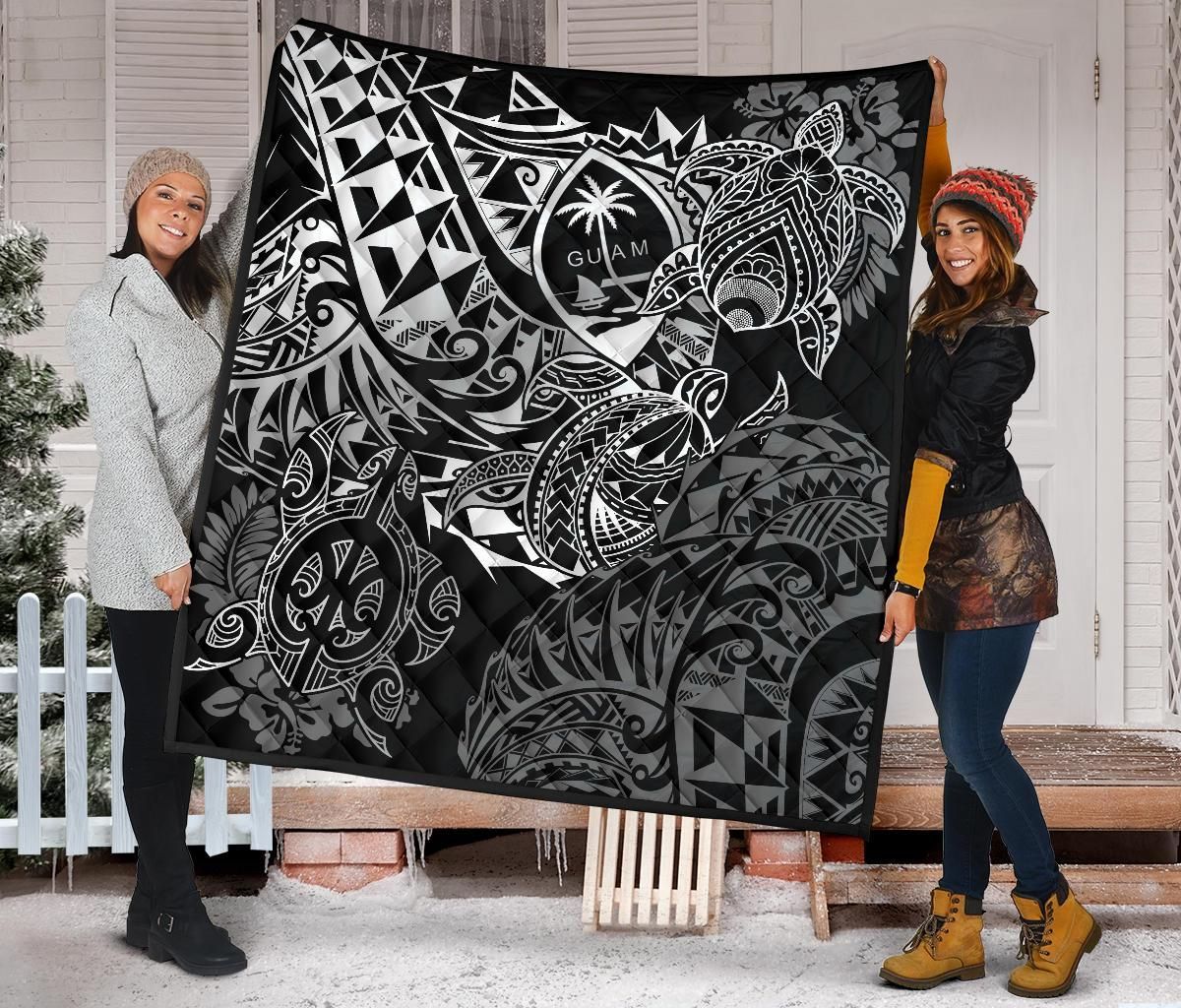 Guam Polynesian Premium Quilt - White Turtle Flowing