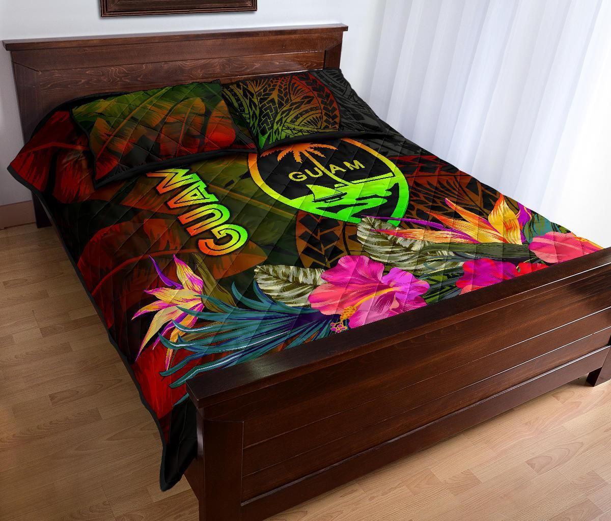 Guam Polynesian Quilt Bed Set - Hibiscus and Banana Leaves