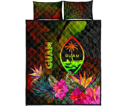 Guam Polynesian Quilt Bed Set - Hibiscus and Banana Leaves
