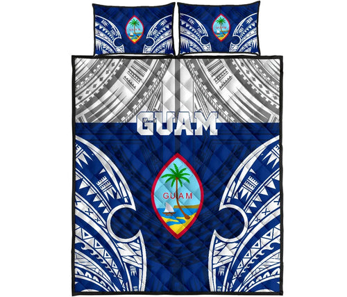 Guam Polynesian Quilt Bed Set - Pattern With Seal Blue Version