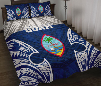 Guam Polynesian Quilt Bed Set - Pattern With Seal Blue Version