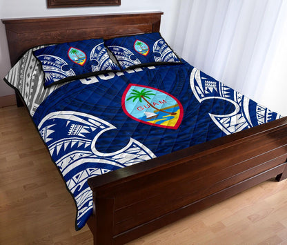 Guam Polynesian Quilt Bed Set - Pattern With Seal Blue Version