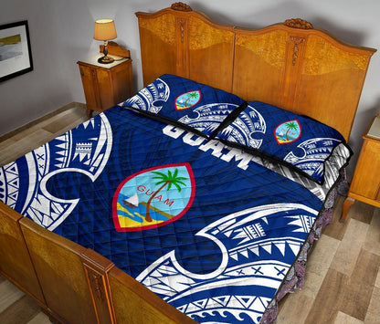 Guam Polynesian Quilt Bed Set - Pattern With Seal Blue Version