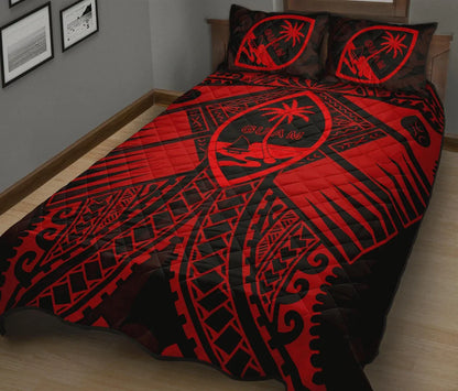 Guam Polynesian Quilt Bed Set - Red Guam Coat Of Arms Polynesian Tattoo