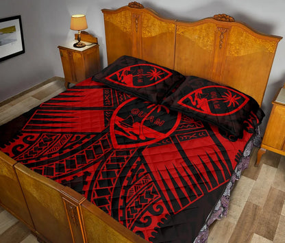 Guam Polynesian Quilt Bed Set - Red Guam Coat Of Arms Polynesian Tattoo