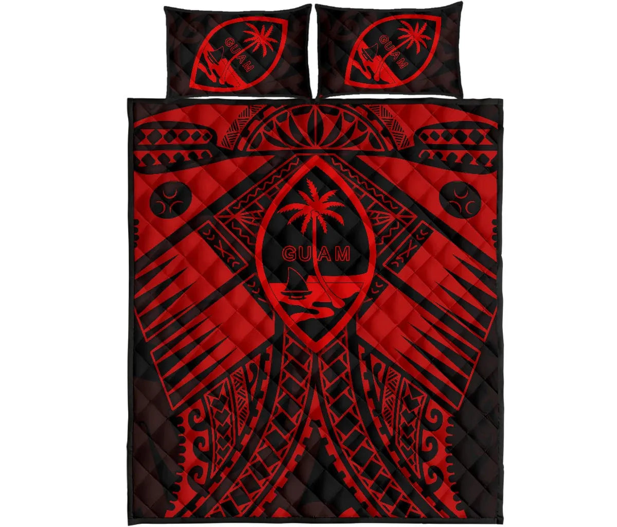 Guam Polynesian Quilt Bed Set - Red Guam Coat Of Arms Polynesian Tattoo