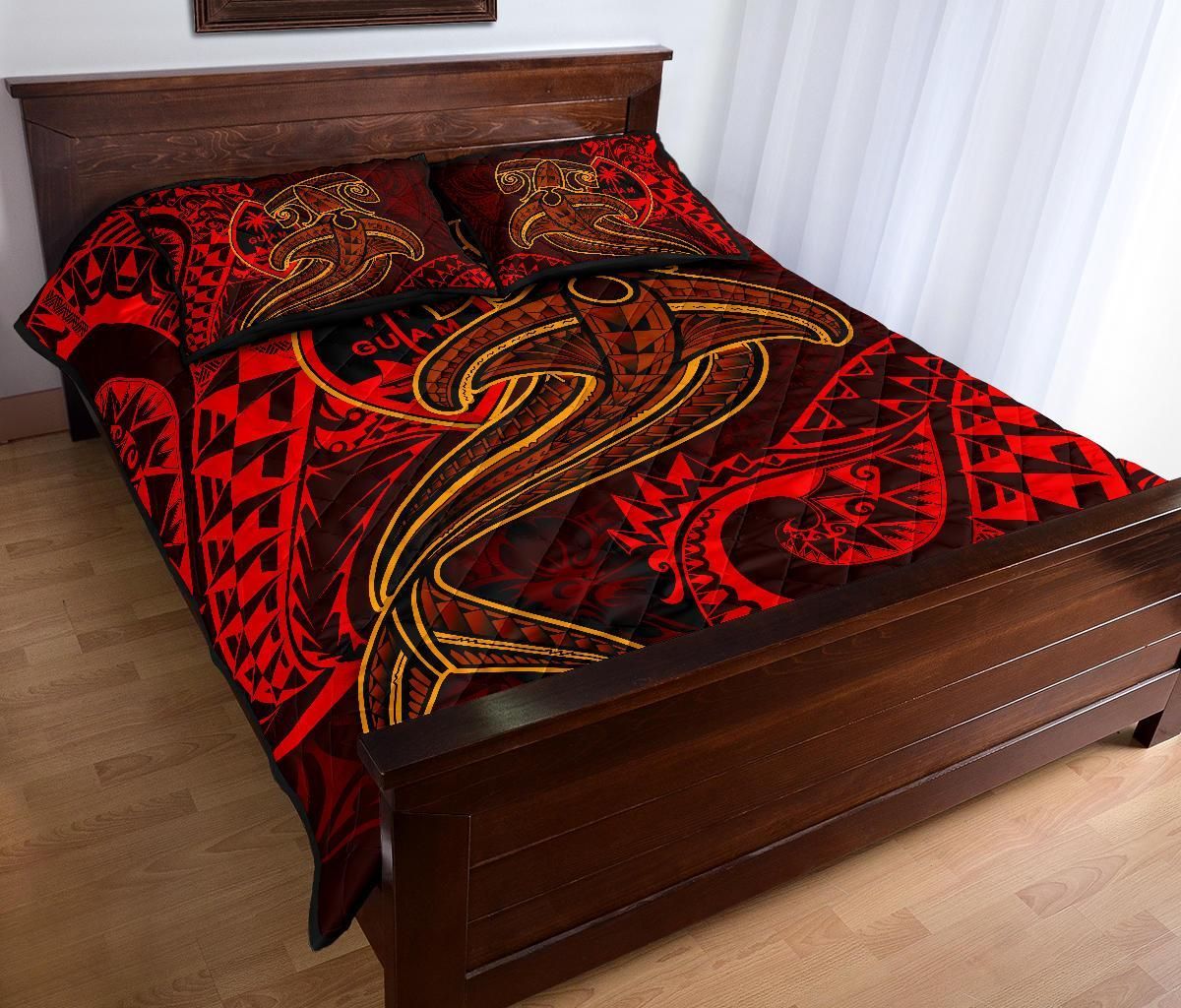 Guam Polynesian Quilt Bed Set - Red Shark Polynesian Tattoo