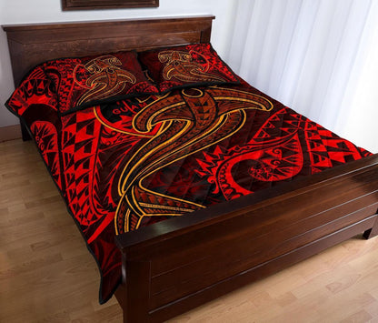 Guam Polynesian Quilt Bed Set - Red Shark Polynesian Tattoo