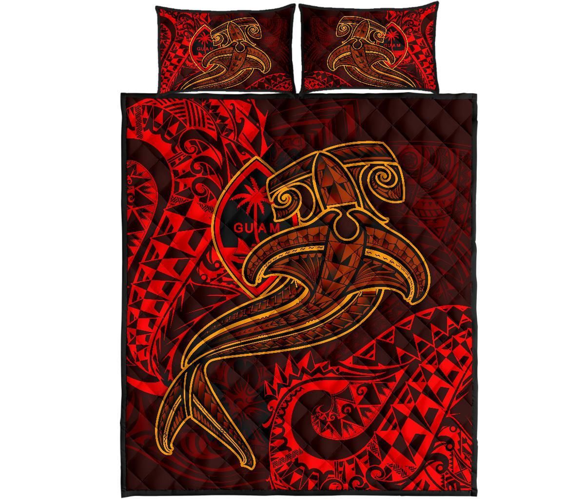 Guam Polynesian Quilt Bed Set - Red Shark Polynesian Tattoo