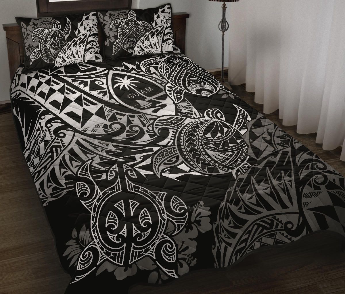 Guam Polynesian Quilt Bed Set - White Turtle Flowing