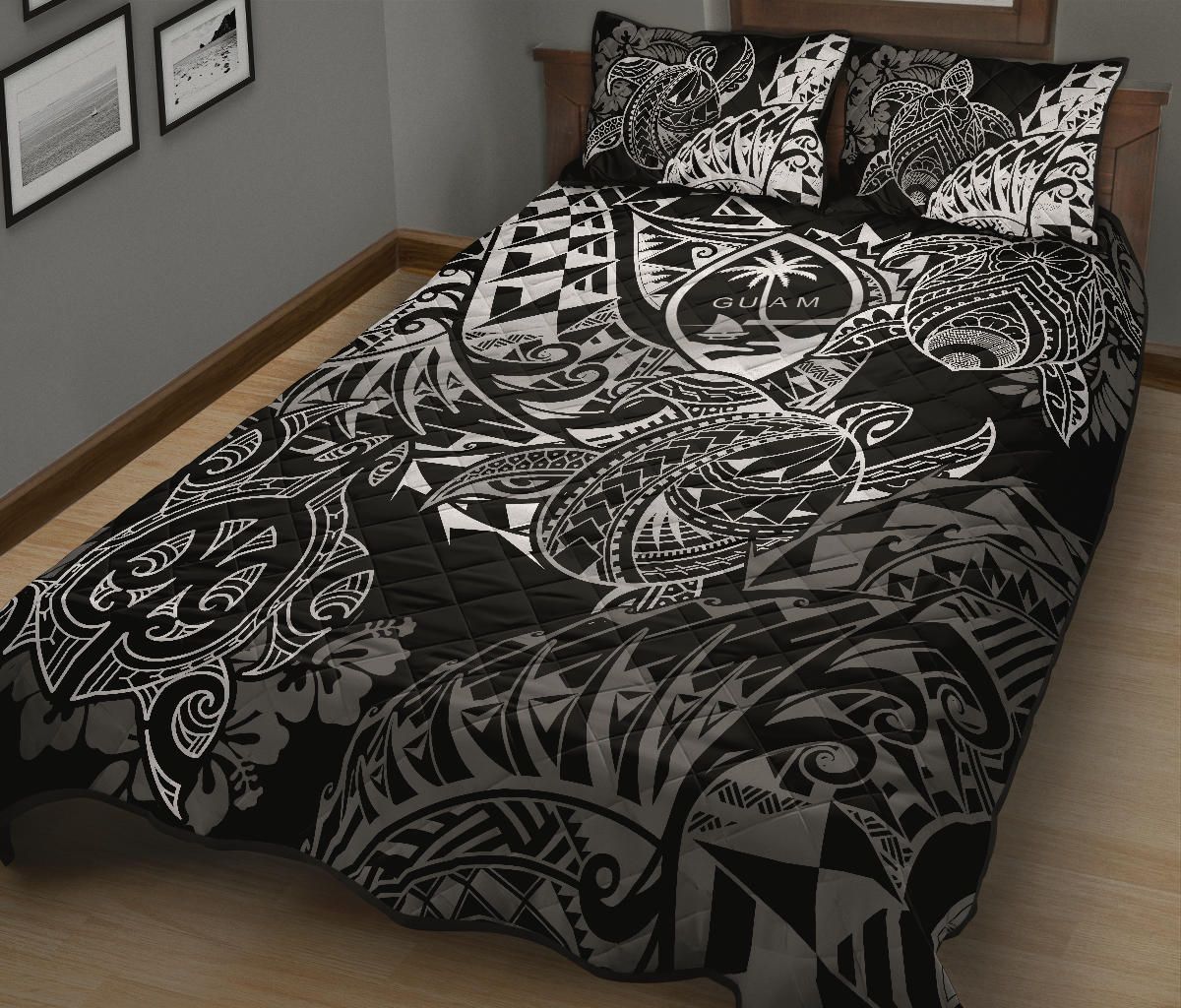 Guam Polynesian Quilt Bed Set - White Turtle Flowing