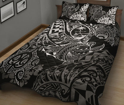 Guam Polynesian Quilt Bed Set - White Turtle Flowing