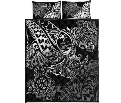 Guam Polynesian Quilt Bed Set - White Turtle Flowing