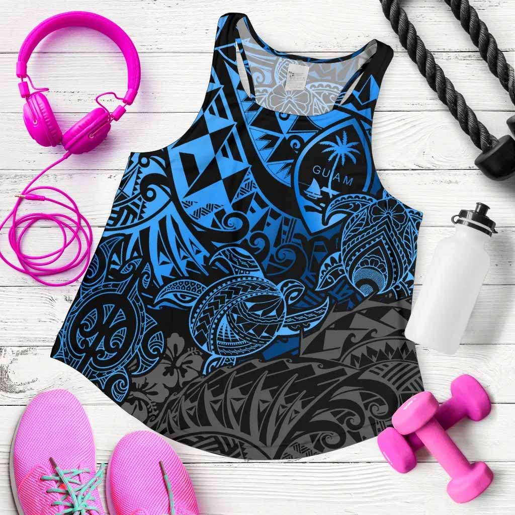 Guam Polynesian Racerback Tank (Women) - Blue Turtle Flowing