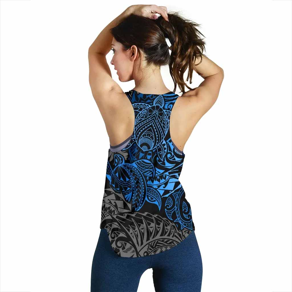 Guam Polynesian Racerback Tank (Women) - Blue Turtle Flowing