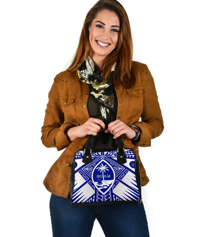 Guam Polynesian Shoulder Handbag - Guam White Seal With Polynesian Tattoo Ver 02