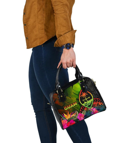 Guam Polynesian Shoulder Handbag - Hibiscus And Banana Leaves