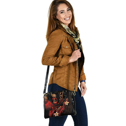 Guam Polynesian Shoulder Handbag - Plumeria Flowers And Waves