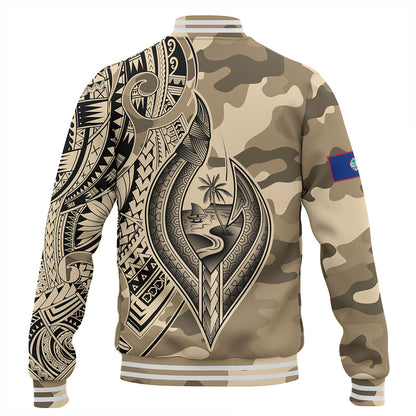 Guam Baseball Jacket Hafa Adai Tribal Tattoo With Camouflage Pattern