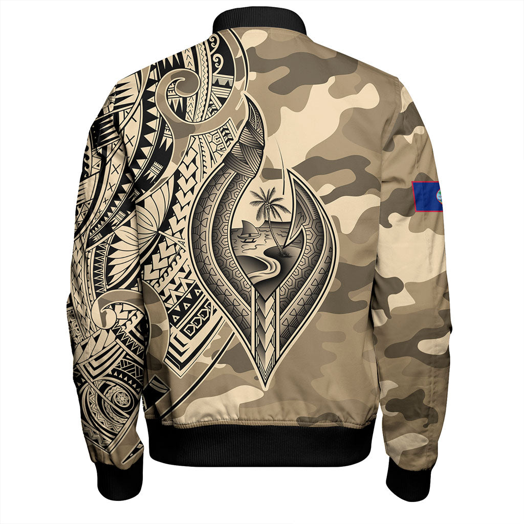 Guam Bomber Jacket Hafa Adai Tribal Tattoo With Camouflage Pattern