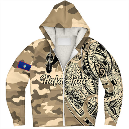 Guam Sherpa Hoodie Hafa Adai Tribal Tattoo With Camouflage Pattern