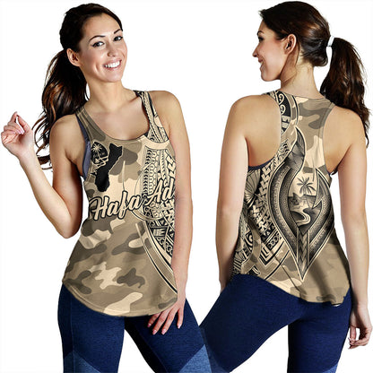 Guam Women Tank Hafa Adai Tribal Tattoo With Camouflage Pattern