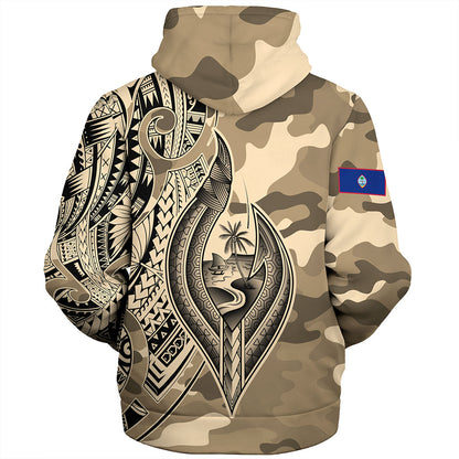 Guam Sherpa Hoodie Hafa Adai Tribal Tattoo With Camouflage Pattern