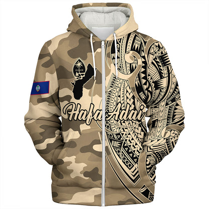 Guam Sherpa Hoodie Hafa Adai Tribal Tattoo With Camouflage Pattern