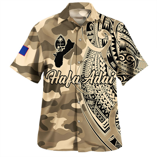 Guam Hawaiian Shirt Hafa Adai Tribal Tattoo With Camouflage Pattern