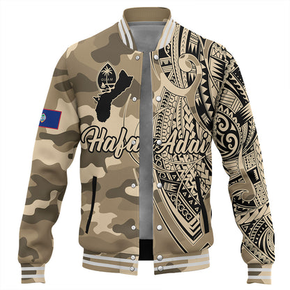 Guam Baseball Jacket Hafa Adai Tribal Tattoo With Camouflage Pattern