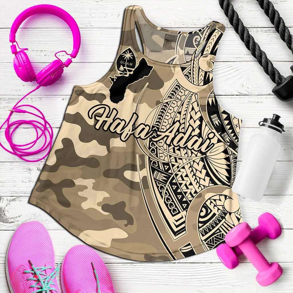 Guam Women Tank Hafa Adai Tribal Tattoo With Camouflage Pattern