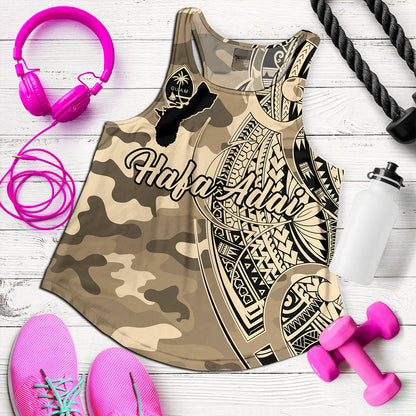 Guam Women Tank Hafa Adai Tribal Tattoo With Camouflage Pattern