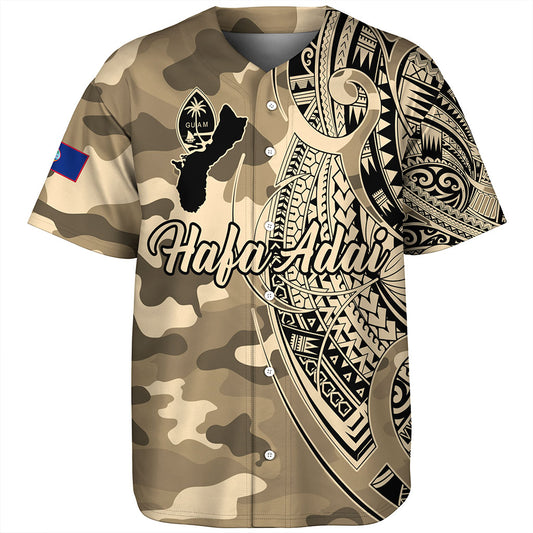 Guam Baseball Shirt Hafa Adai Tribal Tattoo With Camouflage Pattern