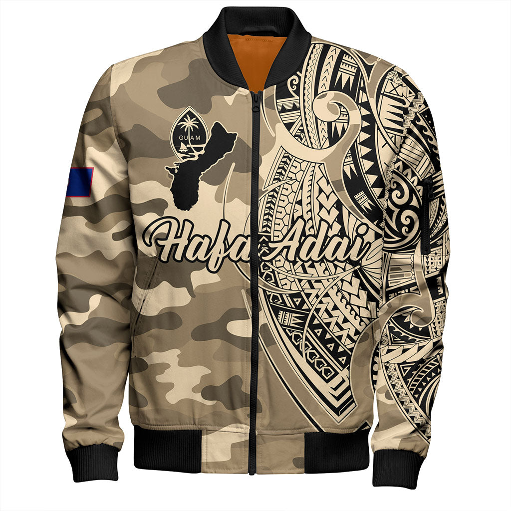 Guam Bomber Jacket Hafa Adai Tribal Tattoo With Camouflage Pattern