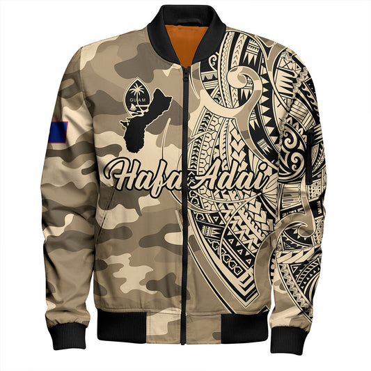 Guam Bomber Jacket Hafa Adai Tribal Tattoo With Camouflage Pattern