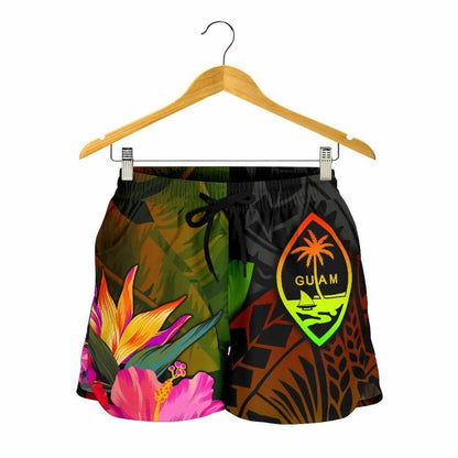 Guam Polynesian Women Shorts - Hibiscus and Banana Leaves