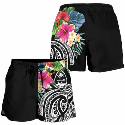 Guam Polynesian Women Shorts - Summer Plumeria (Black)
