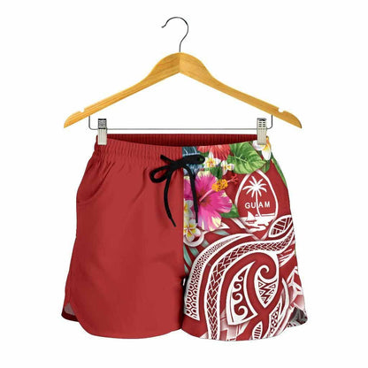 Guam Polynesian Women Shorts - Summer Plumeria (Black)