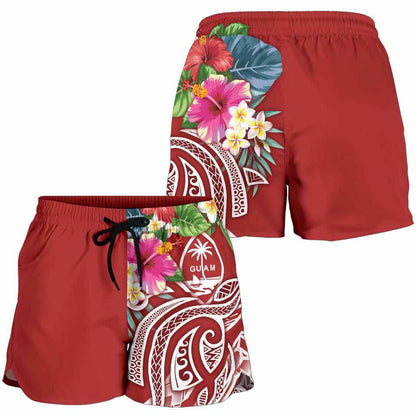 Guam Polynesian Women Shorts - Summer Plumeria (Black)