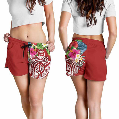 Guam Polynesian Women Shorts - Summer Plumeria (Black)