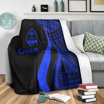 Guam Premium Blanket - Blue Polynesian Tentacle Tribal Pattern