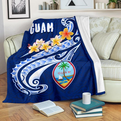 Guam Premium Blanket - Guam Seal Polynesian Patterns Plumeria (Blue)