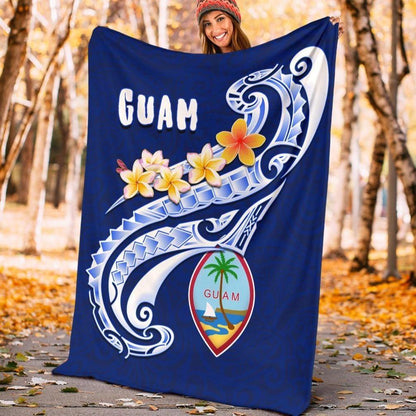 Guam Premium Blanket - Guam Seal Polynesian Patterns Plumeria (Blue)