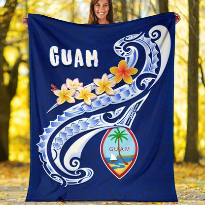 Guam Premium Blanket - Guam Seal Polynesian Patterns Plumeria (Blue)