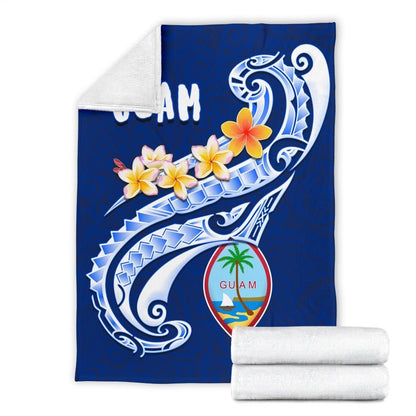 Guam Premium Blanket - Guam Seal Polynesian Patterns Plumeria (Blue)