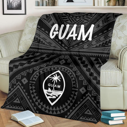 Guam Premium Blanket - Guam Seal With Polynesian Tattoo Style (Black)