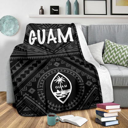 Guam Premium Blanket - Guam Seal With Polynesian Tattoo Style (Black)