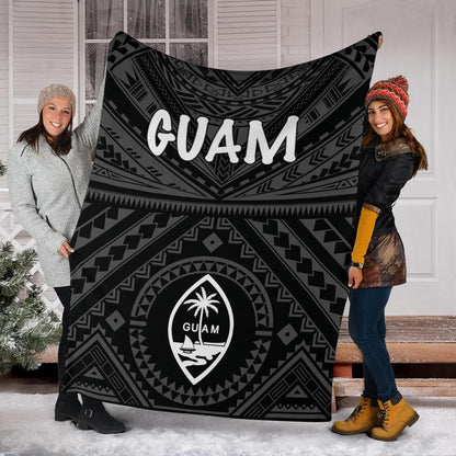 Guam Premium Blanket - Guam Seal With Polynesian Tattoo Style (Black)