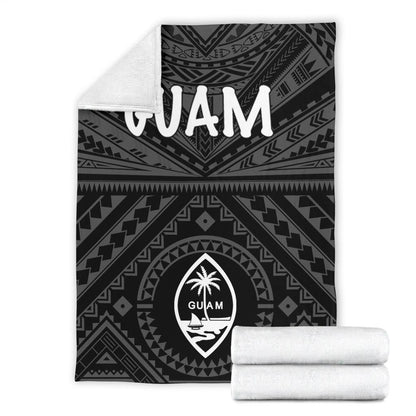 Guam Premium Blanket - Guam Seal With Polynesian Tattoo Style (Black)